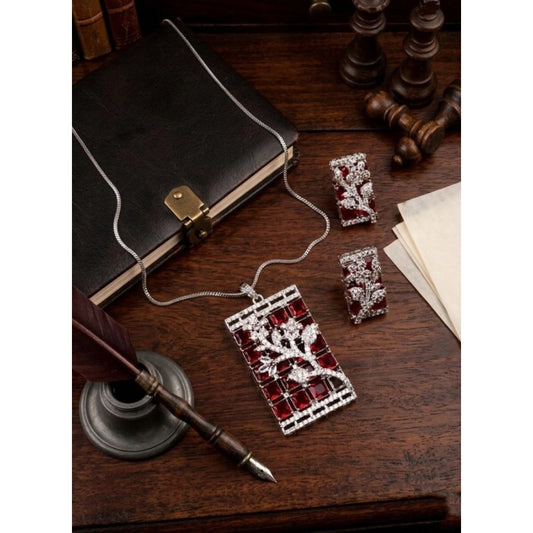 Pretty Women's Brass Silver Plated Pendant Set