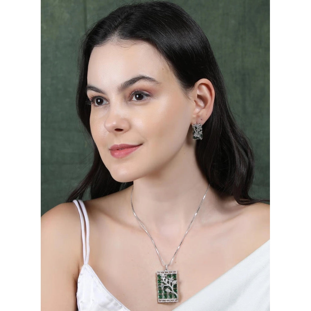 Pretty Women's Brass Silver Plated Pendant Set