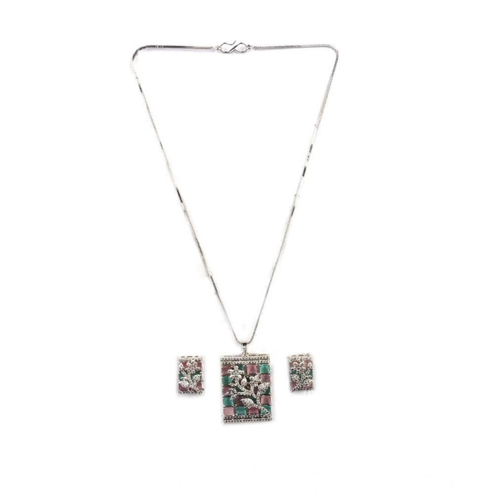 Pretty Women's Brass Silver Plated Pendant Set