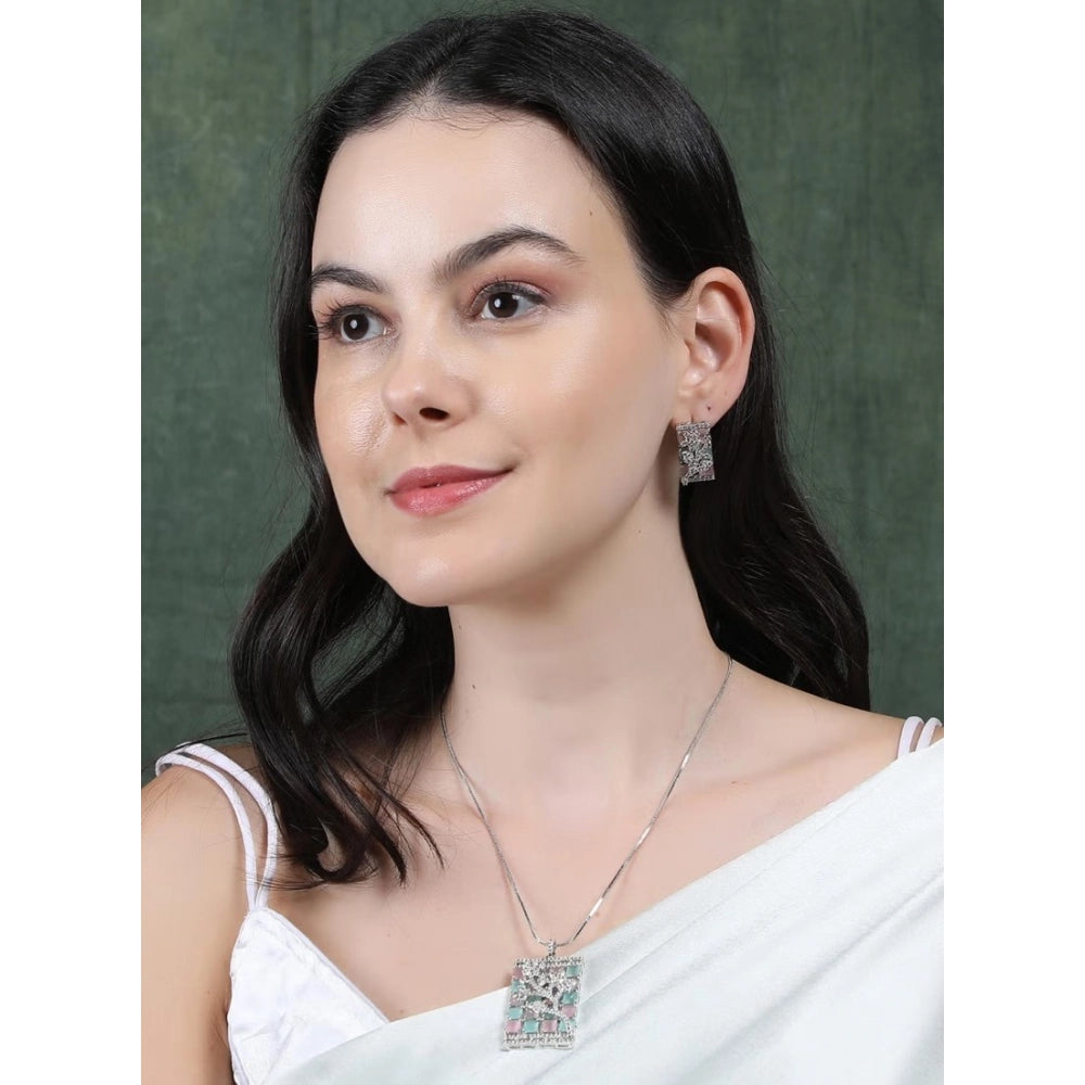 Pretty Women's Brass Silver Plated Pendant Set