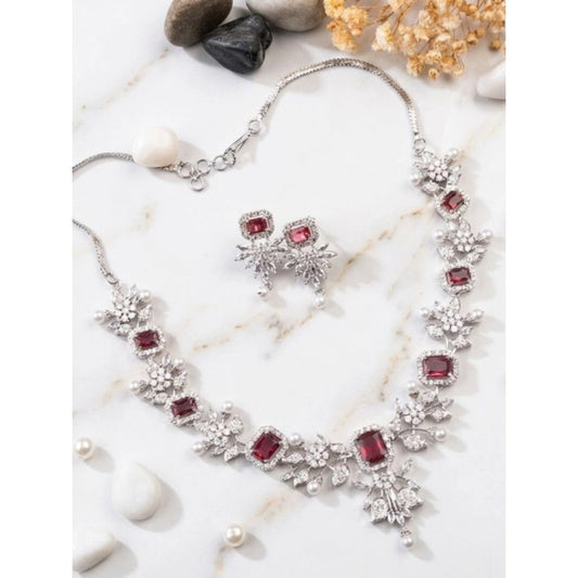 Adorable Women's Brass Silver Plated Necklace set