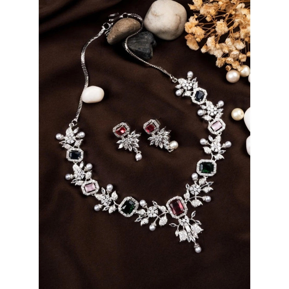 Adorable Women's Brass Silver Plated Necklace set