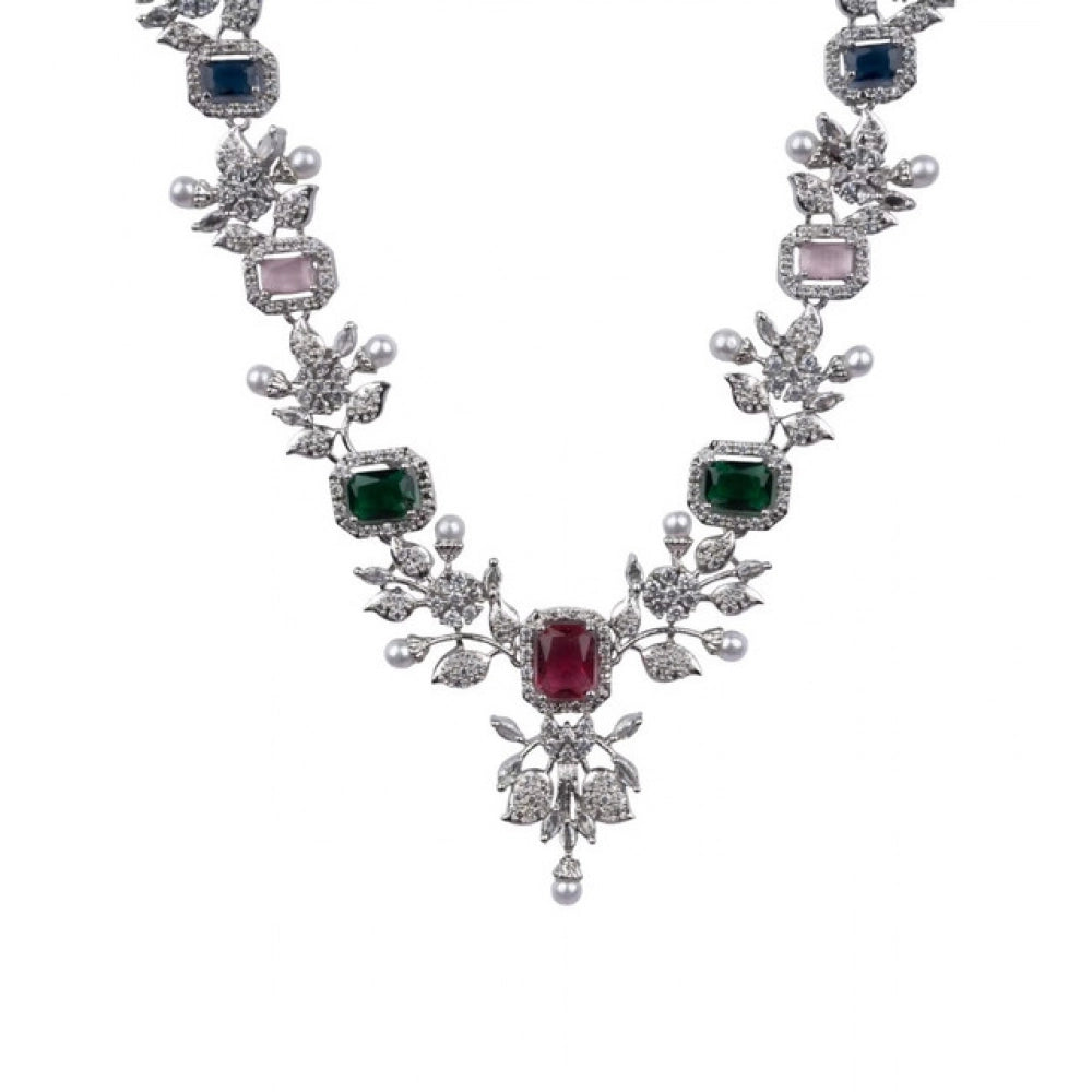 Adorable Women's Brass Silver Plated Necklace set