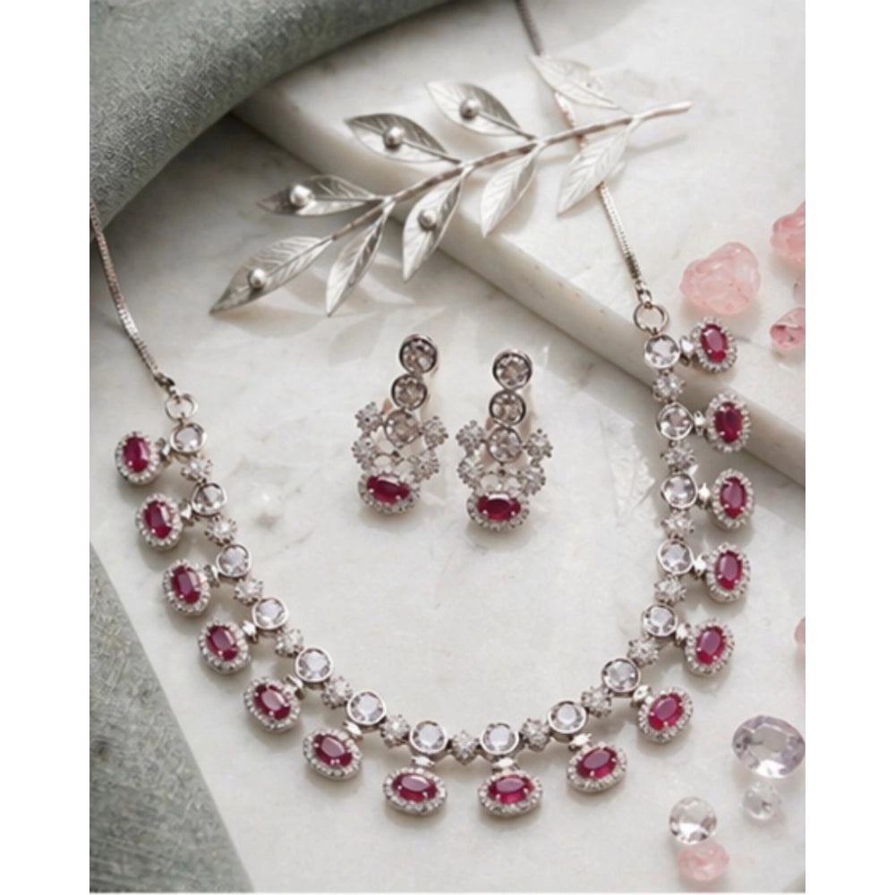 Stylish Women's Brass Silver Plated Necklace set