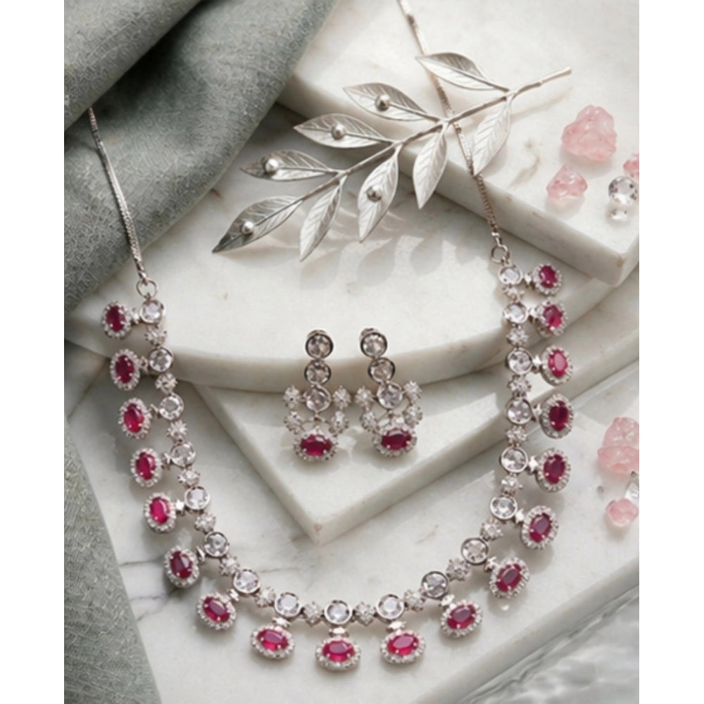 Stylish Women's Brass Silver Plated Necklace set