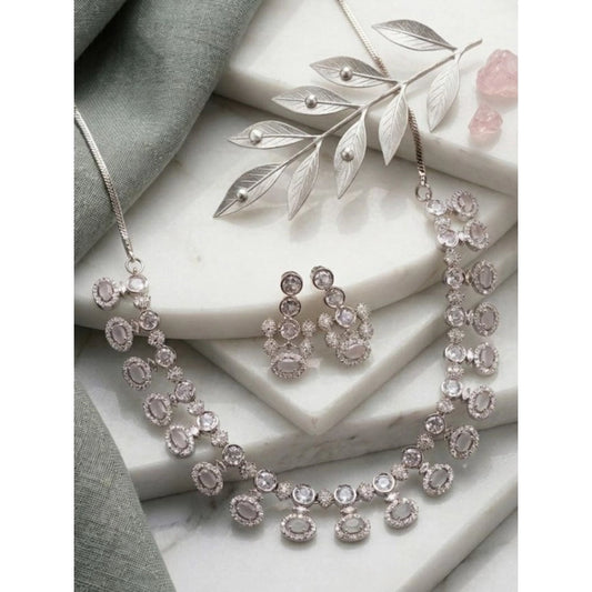 Stylish Women's Brass Silver Plated Necklace set