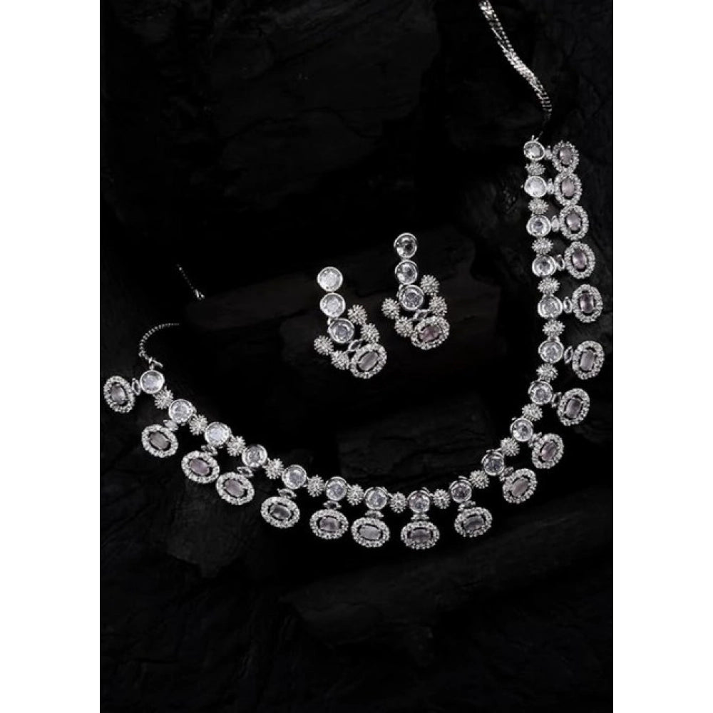 Stylish Women's Brass Silver Plated Necklace set