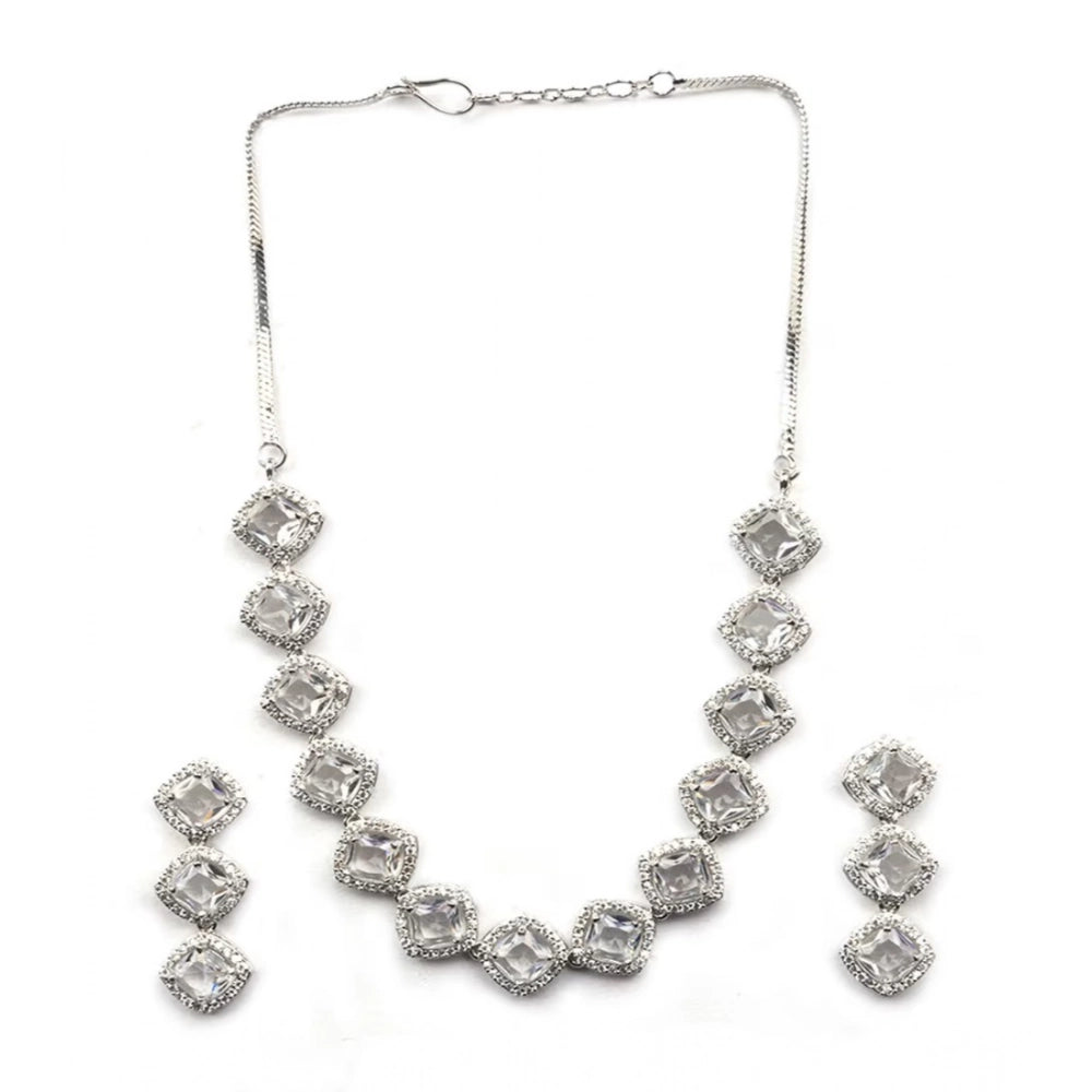 Stylish Women's Brass Silver Plated Necklace set