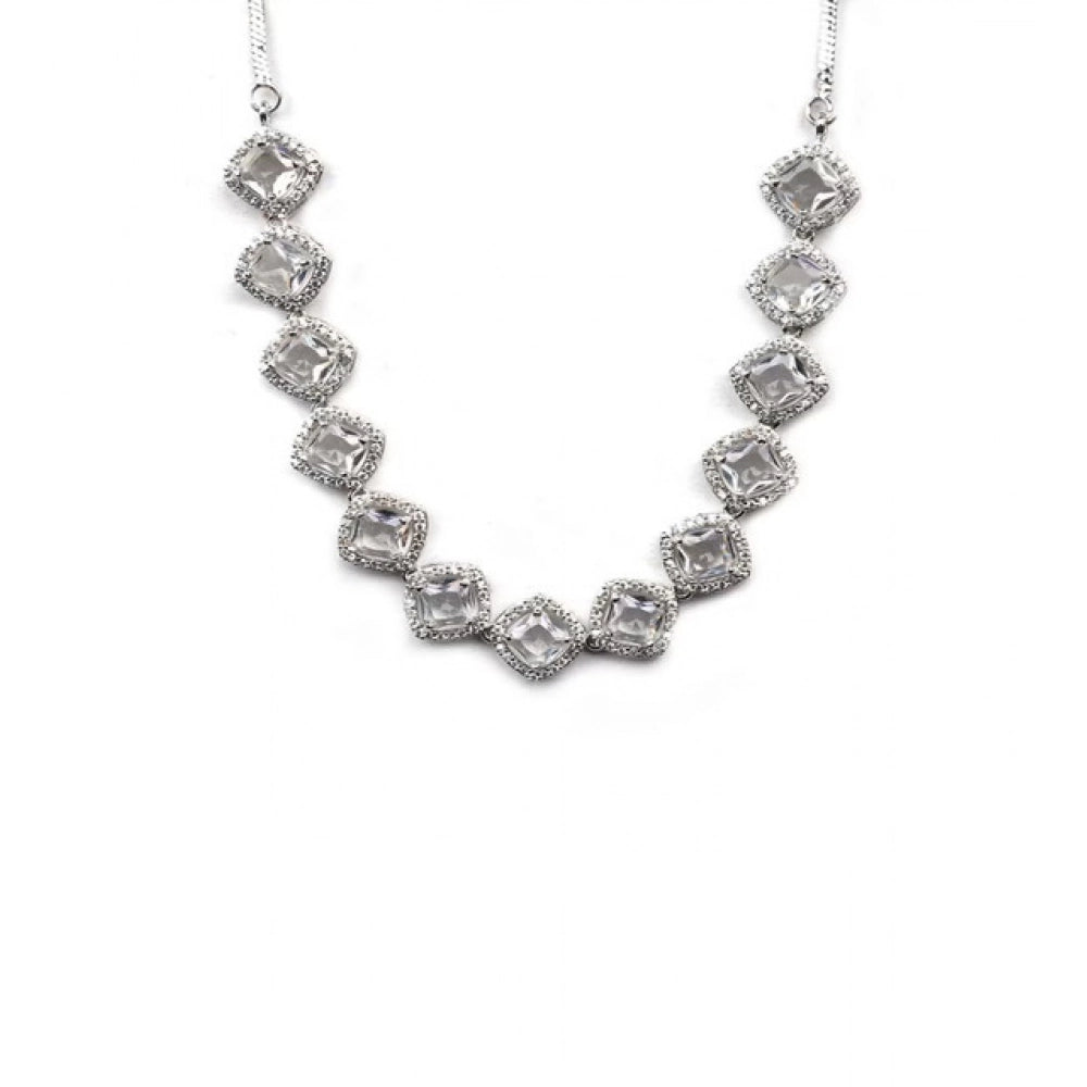 Stylish Women's Brass Silver Plated Necklace set