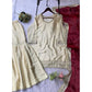 Fashionable Women's Silk Embroidered V Neck Kurti With Sharara Pant and Dupatta Set
