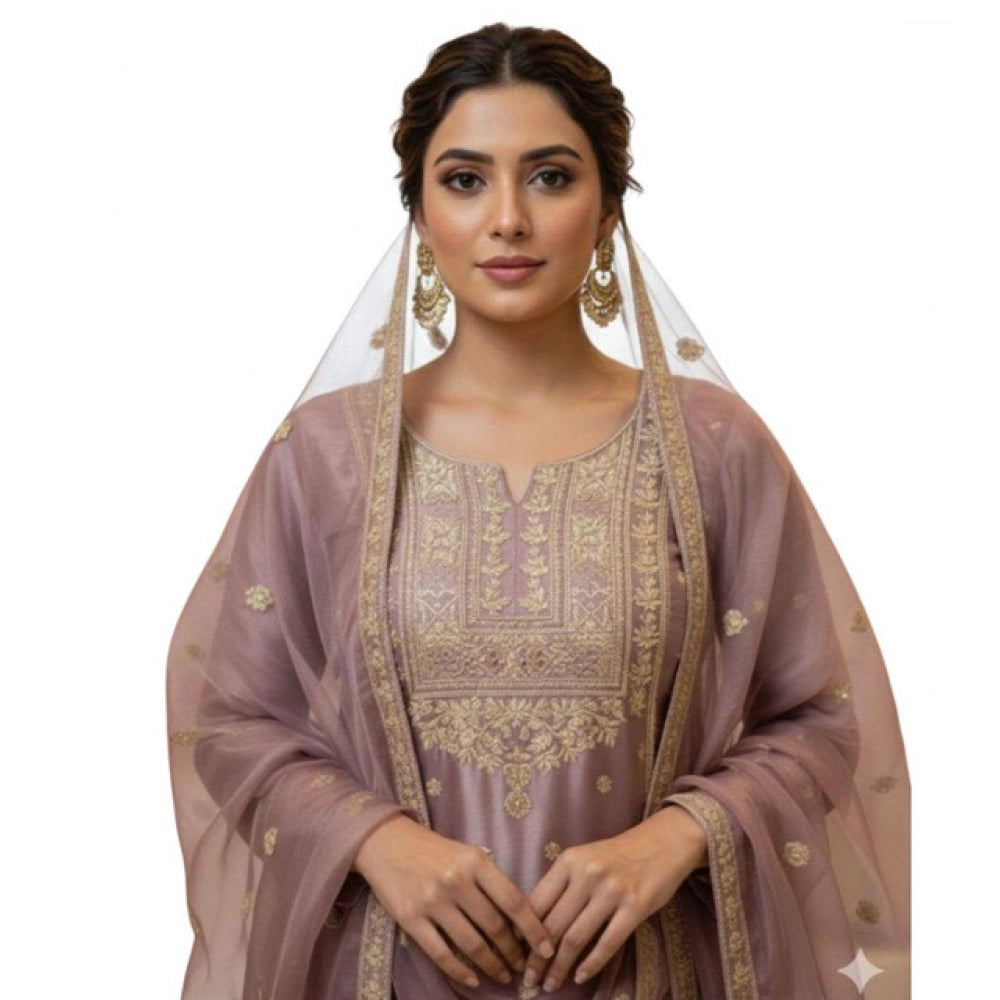 Alluring Women's Silk Embroidered Round Kurti With Sharara Pant and Dupatta Set