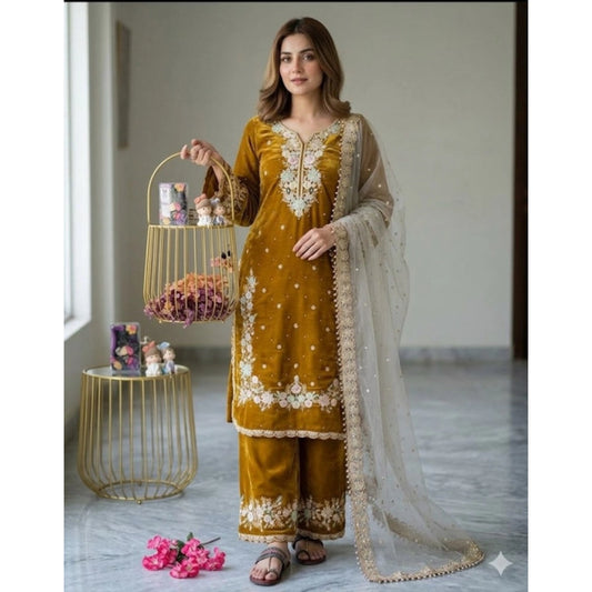 Elegant Women's Silk Embroidered Round Kurti With Palazzo Pant and Dupatta Set