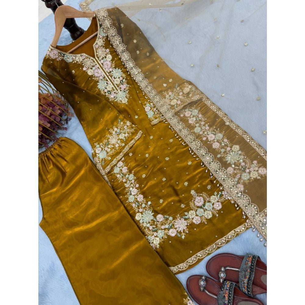 Elegant Women's Silk Embroidered Round Kurti With Palazzo Pant and Dupatta Set
