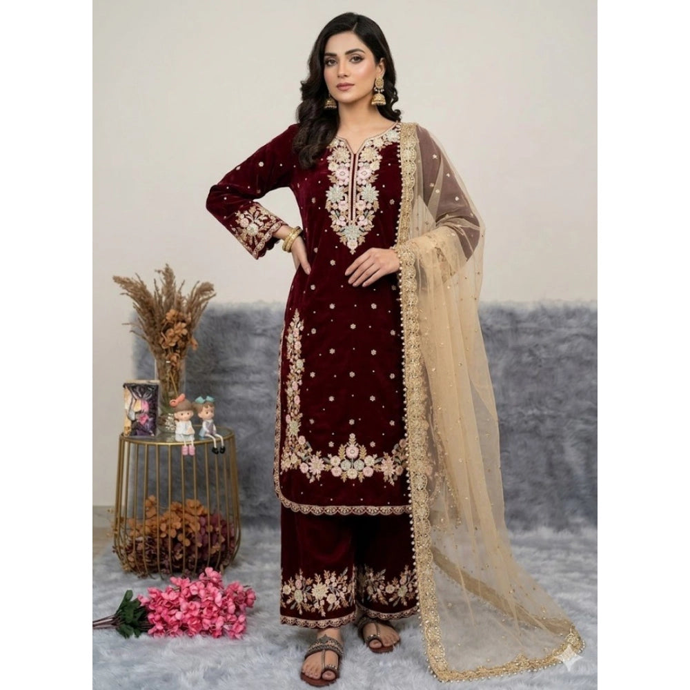 Elegant Women's Silk Embroidered Round Kurti With Palazzo Pant and Dupatta Set
