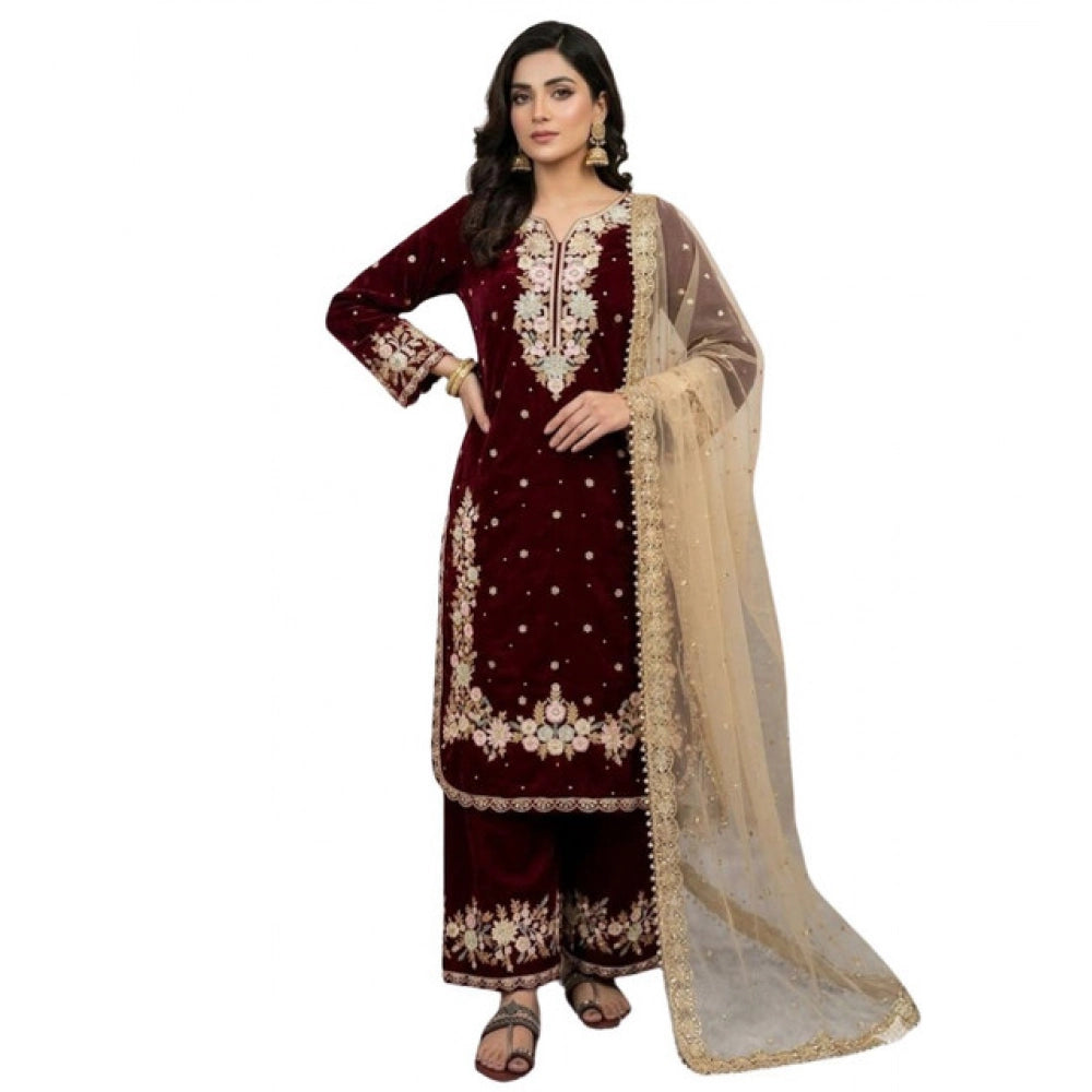 Elegant Women's Silk Embroidered Round Kurti With Palazzo Pant and Dupatta Set
