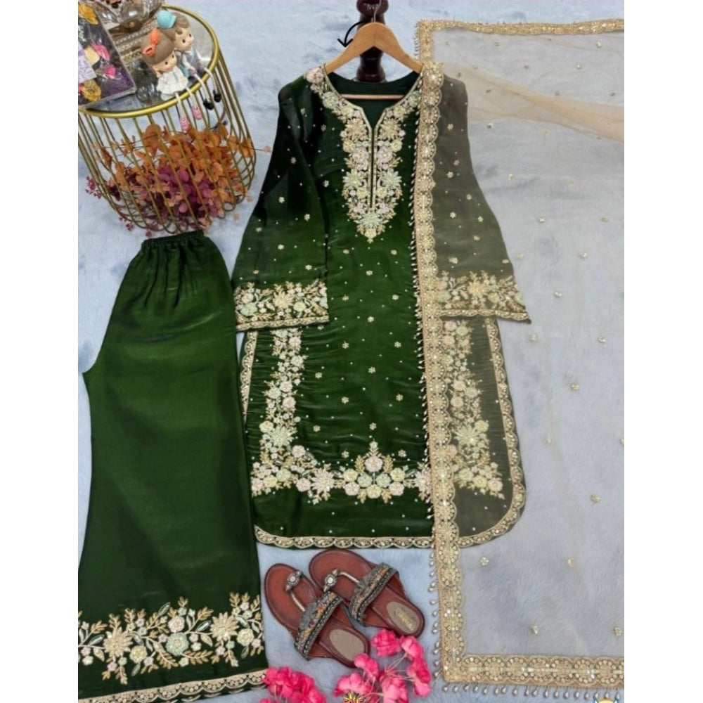 Elegant Women's Silk Embroidered Round Kurti With Palazzo Pant and Dupatta Set