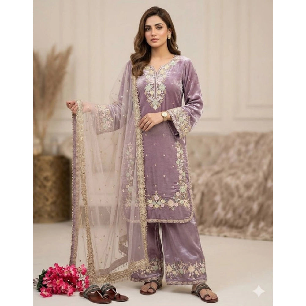 Elegant Women's Silk Embroidered Round Kurti With Palazzo Pant and Dupatta Set