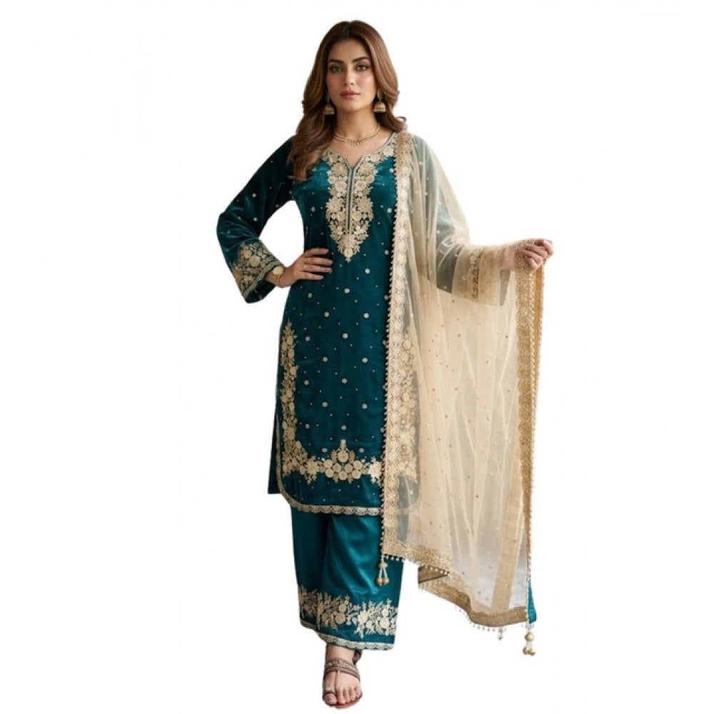 Elegant Women's Silk Embroidered Round Kurti With Palazzo Pant and Dupatta Set