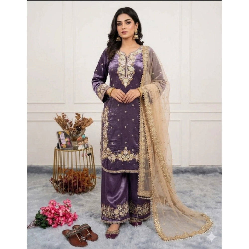 Elegant Women's Silk Embroidered Round Kurti With Palazzo Pant and Dupatta Set