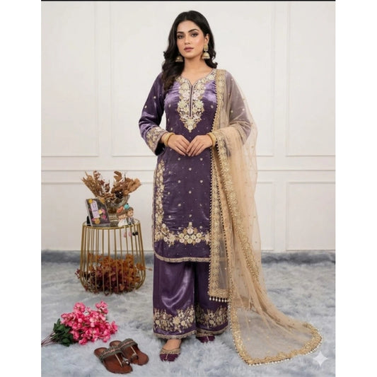Elegant Women's Silk Embroidered Round Kurti With Palazzo Pant and Dupatta Set