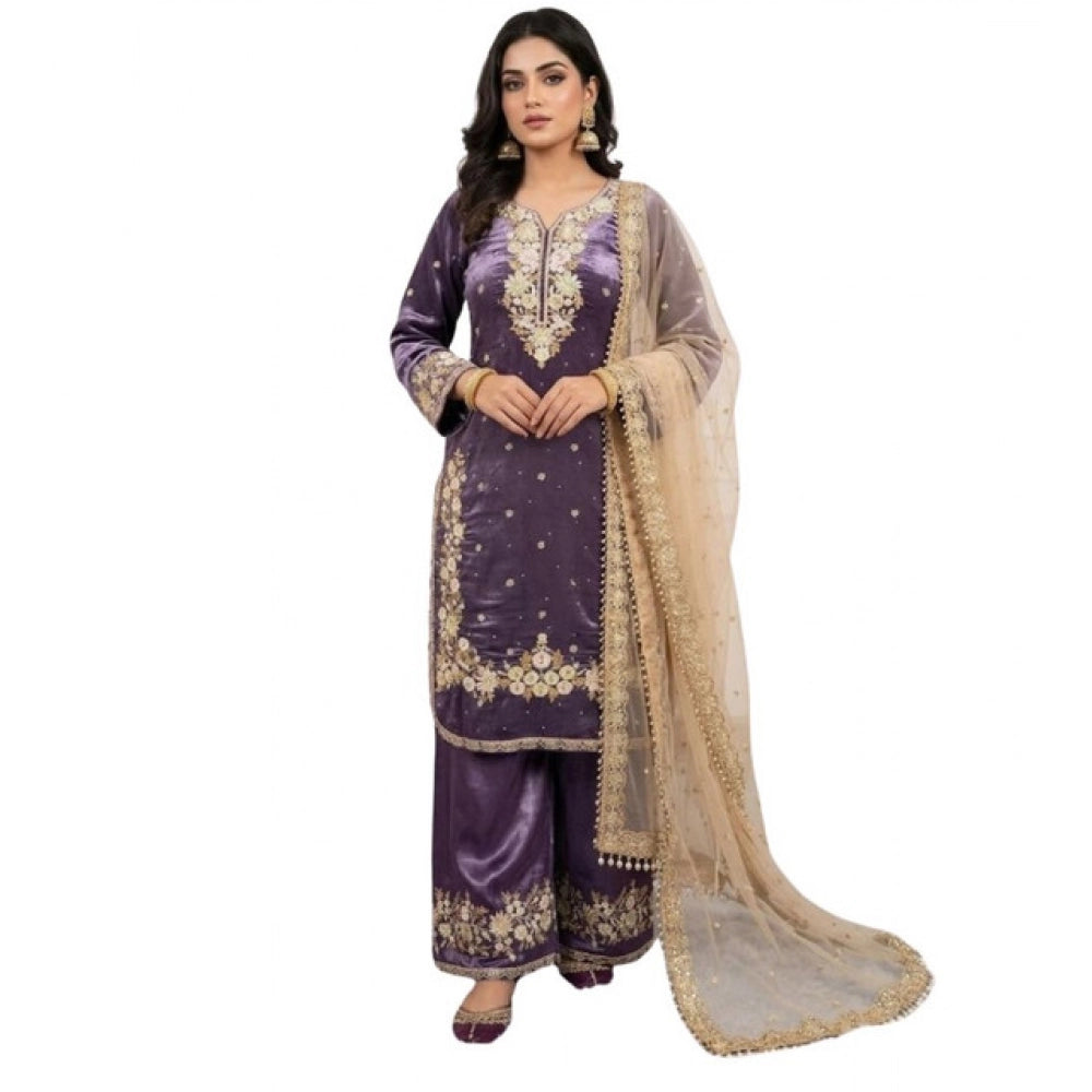 Elegant Women's Silk Embroidered Round Kurti With Palazzo Pant and Dupatta Set