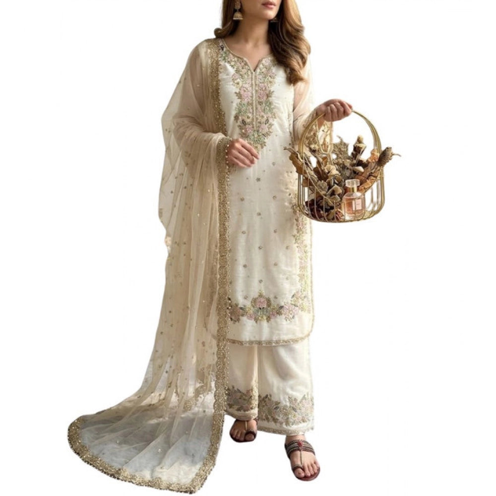Elegant Women's Silk Embroidered Round Kurti With Palazzo Pant and Dupatta Set