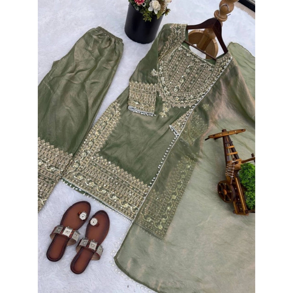 Elegant Women's Silk Embroidered Round Kurti With Sharara Pant and Dupatta Set