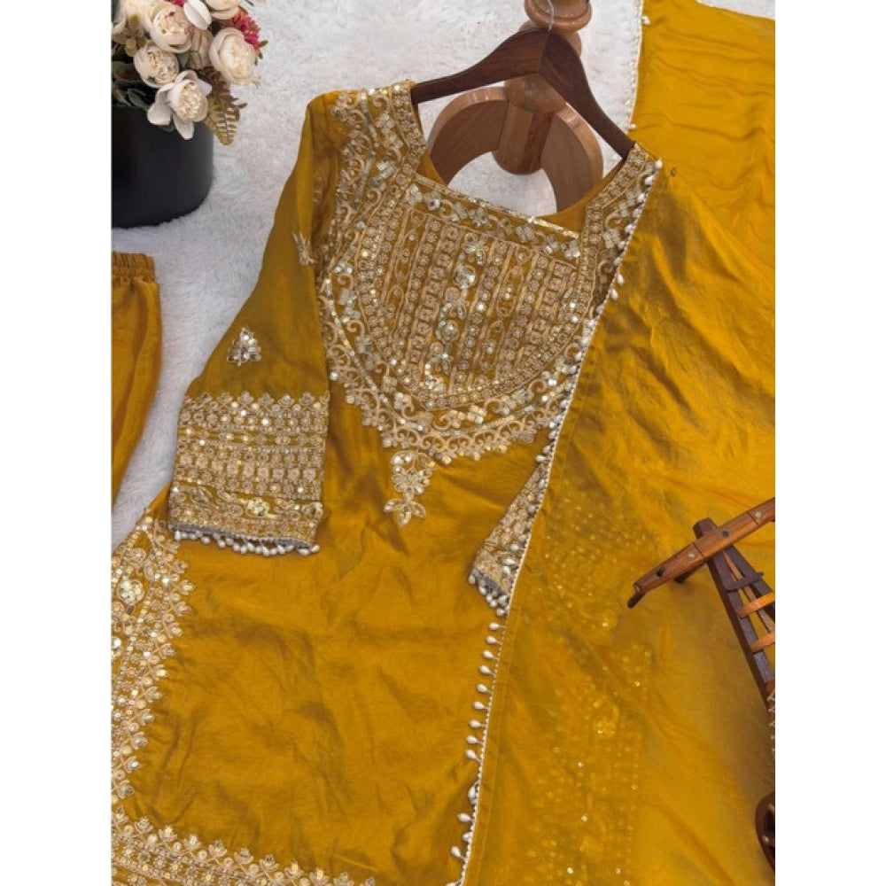Elegant Women's Silk Embroidered Round Kurti With Sharara Pant and Dupatta Set