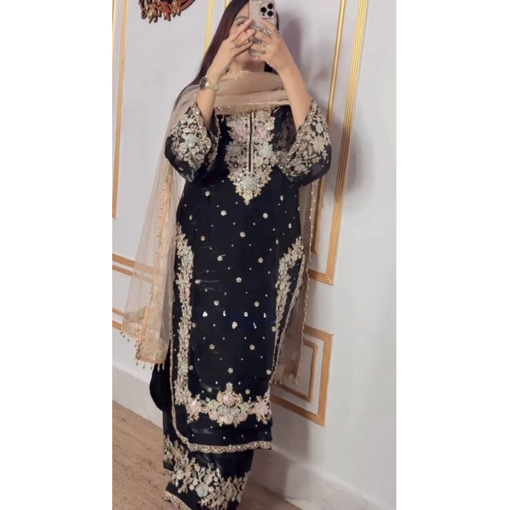 Gorgeous Women's Silk Embroidered Round Readymade Kurti With Palazzo Pant and Dupatta Set