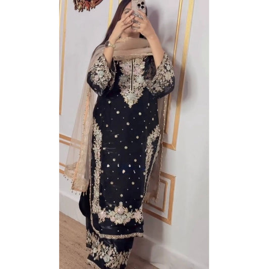 Gorgeous Women's Silk Embroidered Round Readymade Kurti With Palazzo Pant and Dupatta Set