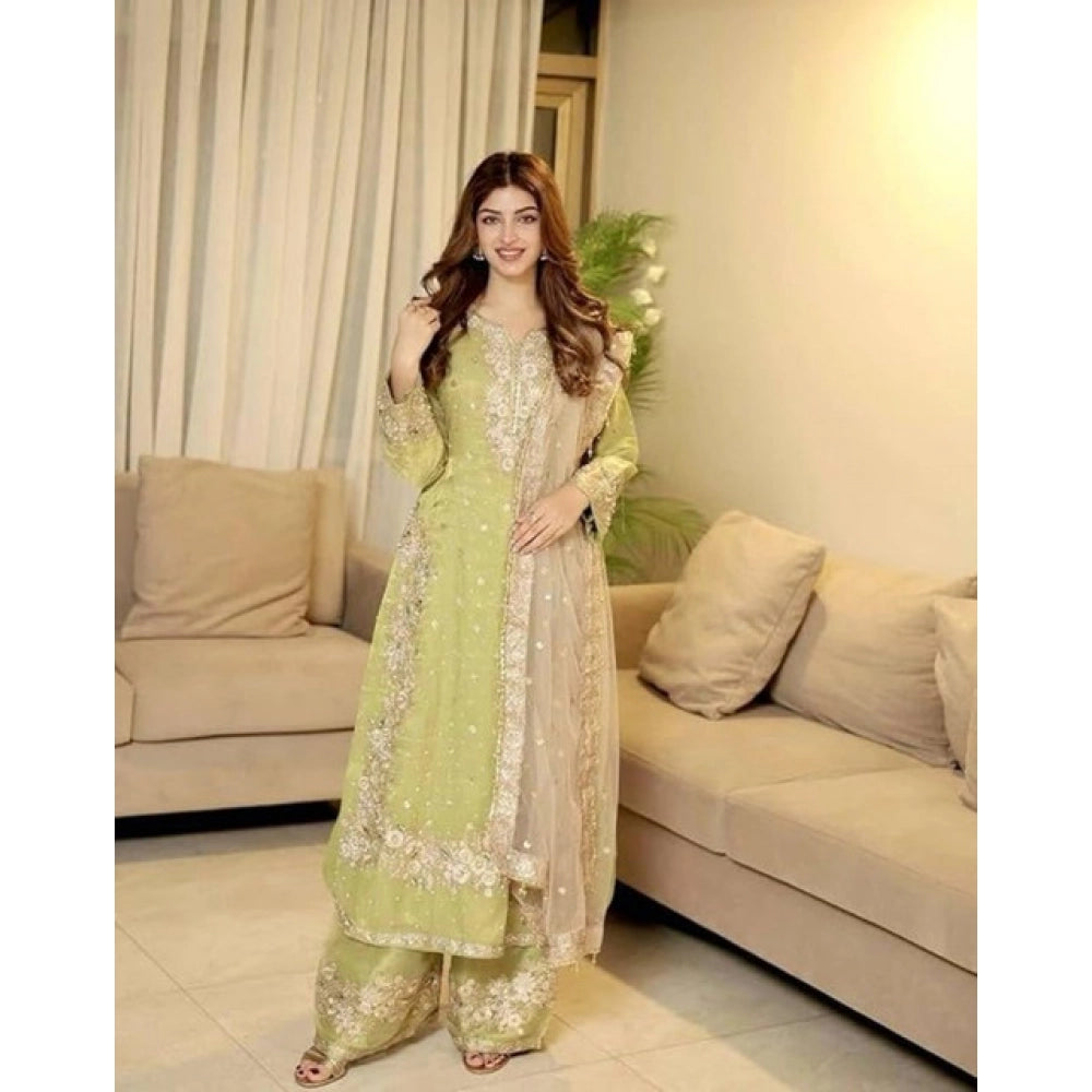 Gorgeous Women's Silk Embroidered Round Readymade Kurti With Palazzo Pant and Dupatta Set