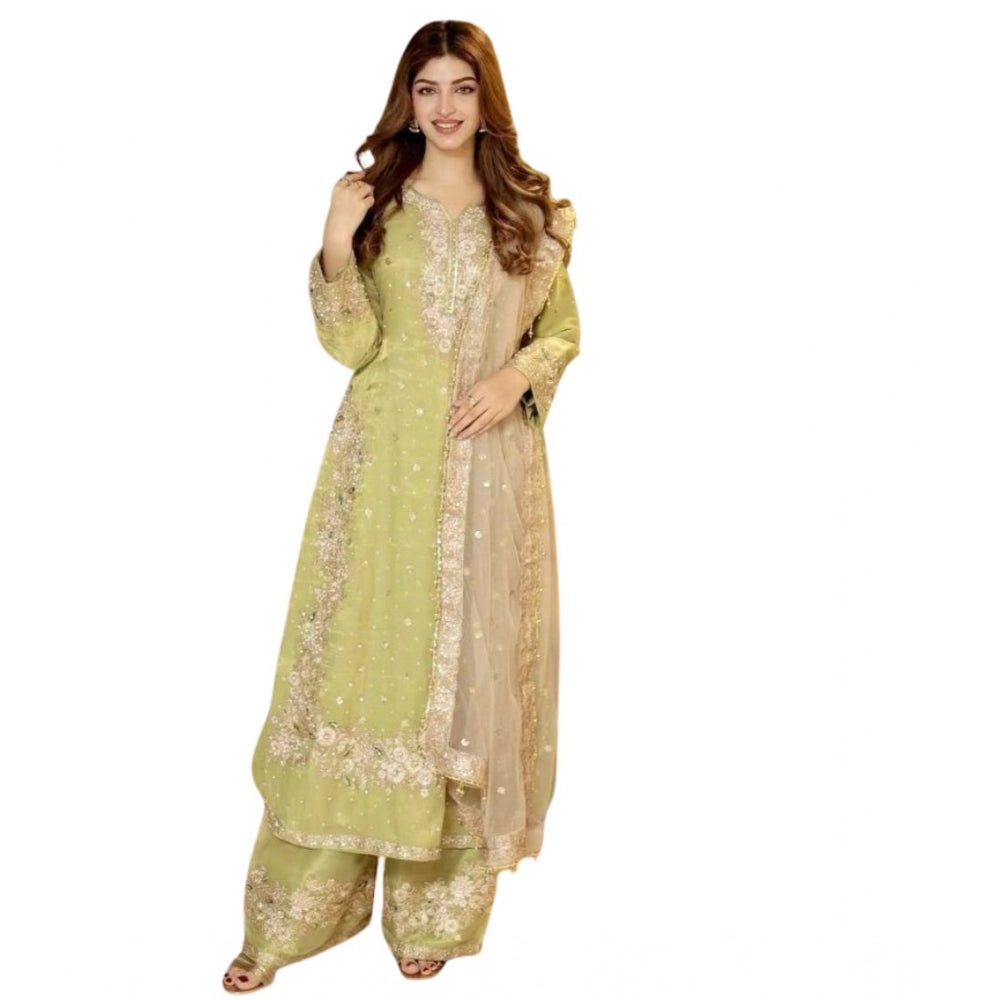 Gorgeous Women's Silk Embroidered Round Readymade Kurti With Palazzo Pant and Dupatta Set