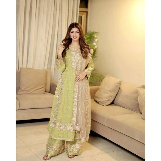 Gorgeous Women's Silk Embroidered Round Readymade Kurti With Palazzo Pant and Dupatta Set