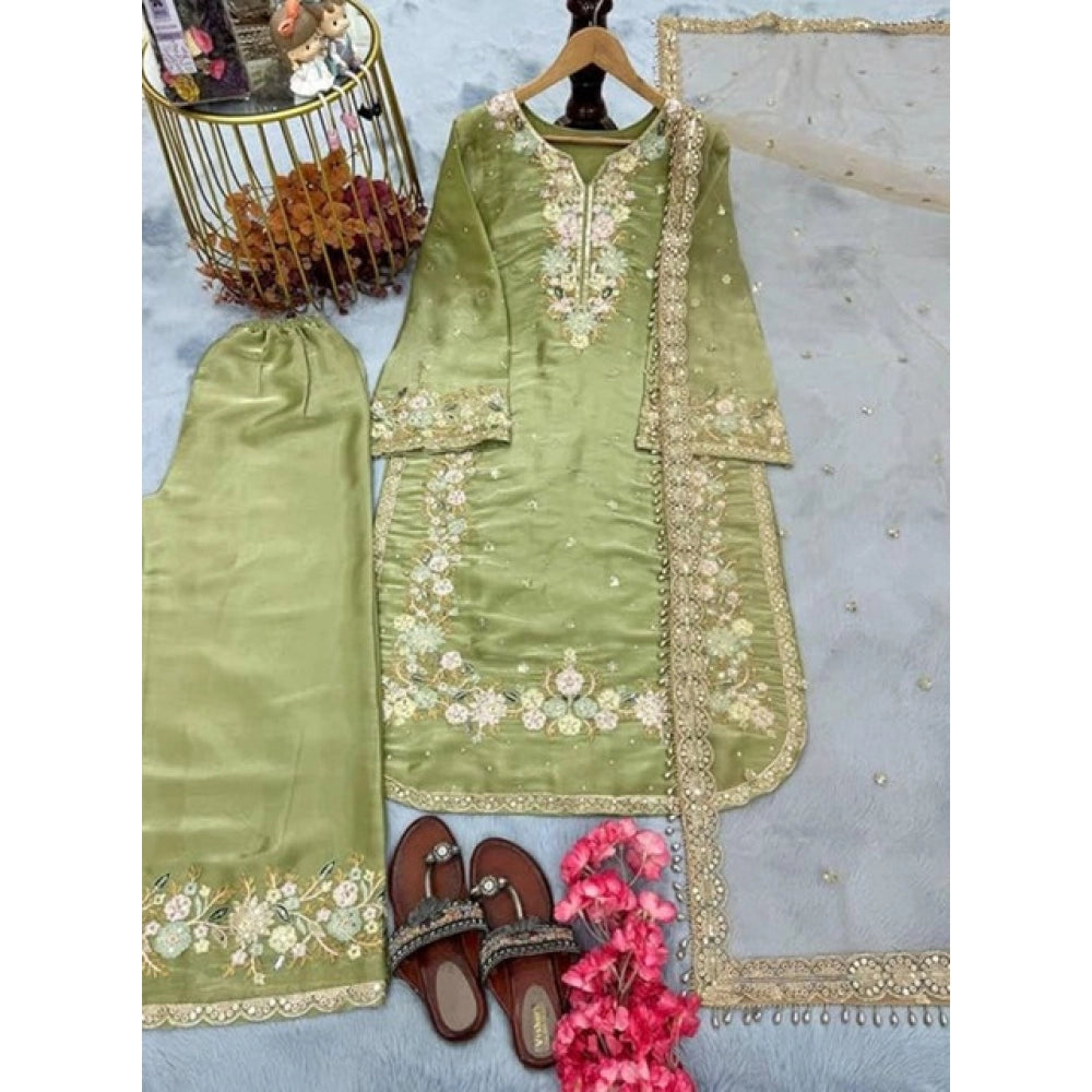 Gorgeous Women's Silk Embroidered Round Readymade Kurti With Palazzo Pant and Dupatta Set