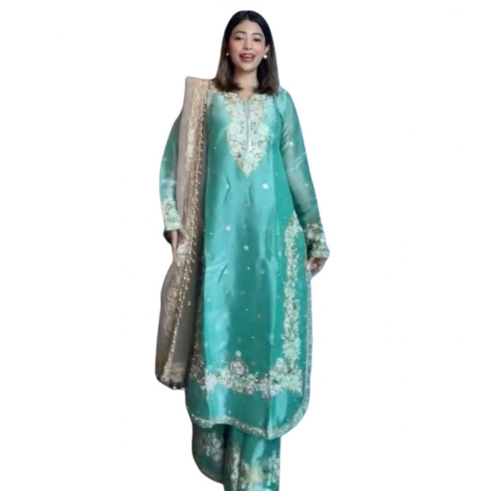 Gorgeous Women's Silk Embroidered Round Readymade Kurti With Palazzo Pant and Dupatta Set