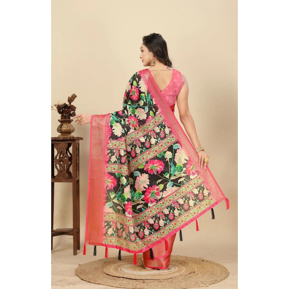 Fancy Women's Cotton Silk Floral Printed Saree With Blouse Piece