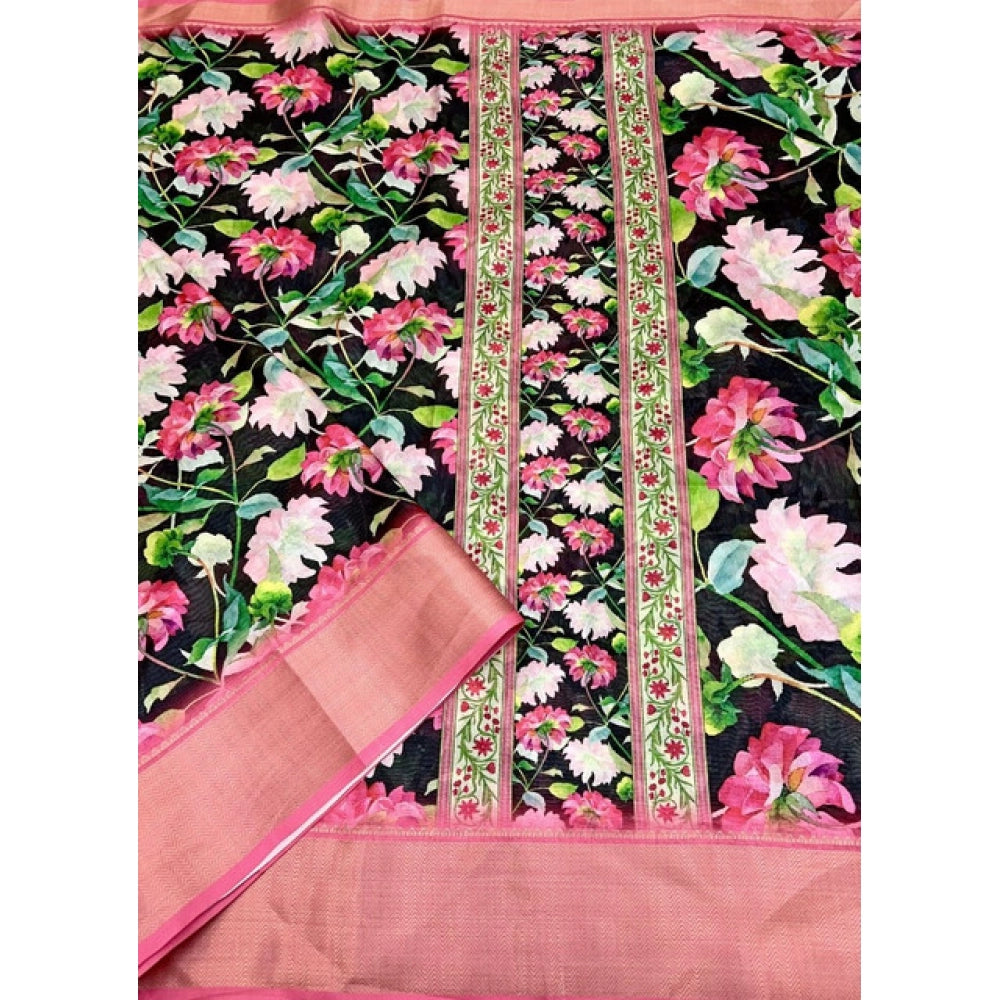 Fancy Women's Cotton Silk Floral Printed Saree With Blouse Piece