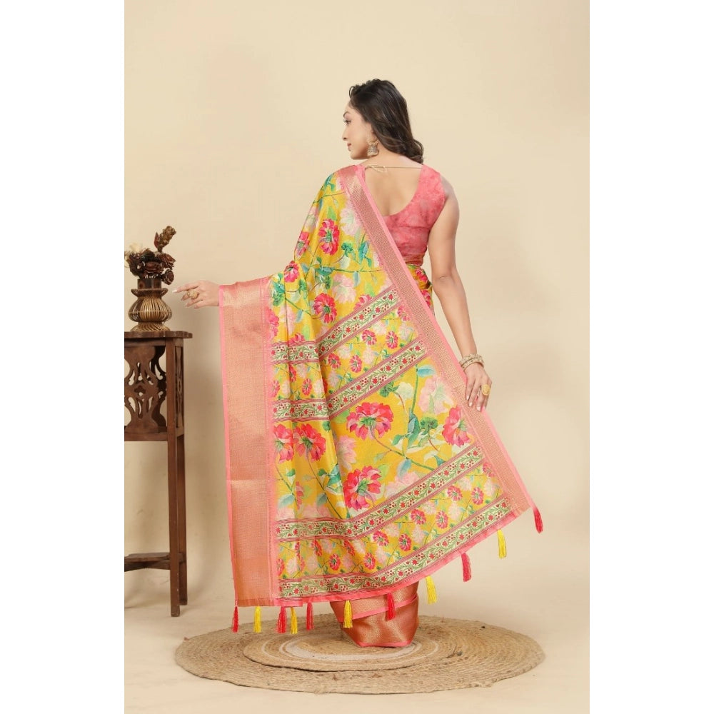 Magnificent Women's Cotton Silk Floral Printed Saree With Blouse Piece