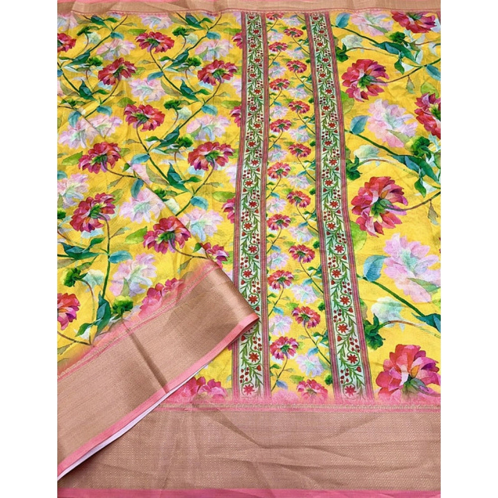Magnificent Women's Cotton Silk Floral Printed Saree With Blouse Piece