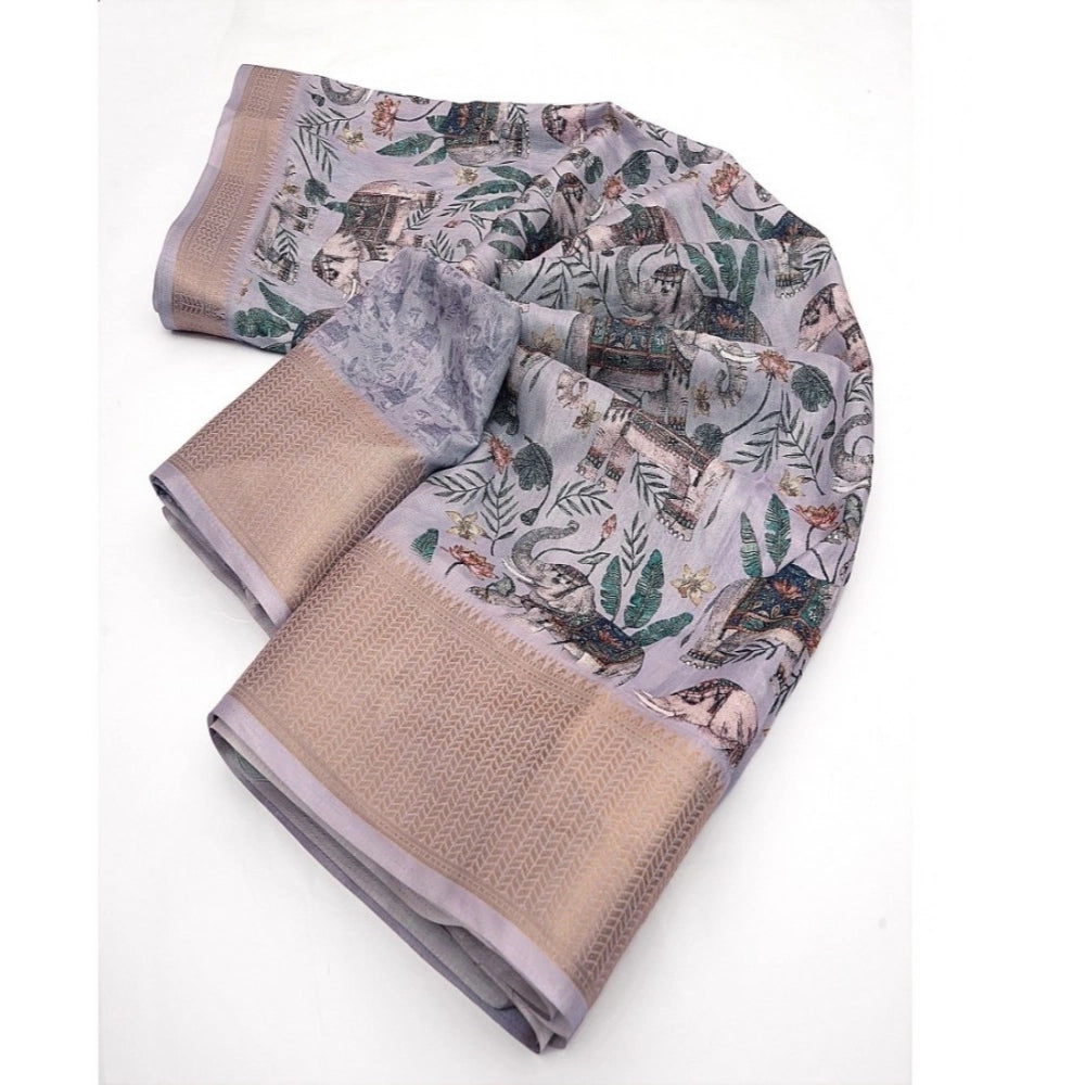 Amazing Women's Cotton Silk Printed Saree With Blouse Piece