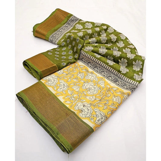Ravishing Women's Cotton Blend Printed Saree With Blouse Piece
