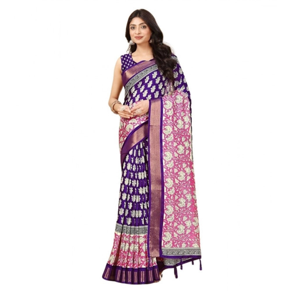 Ravishing Women's Cotton Blend Printed Saree With Blouse Piece