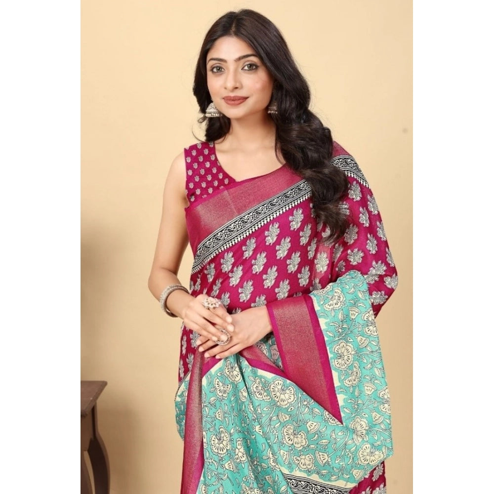 Ravishing Women's Cotton Blend Printed Saree With Blouse Piece
