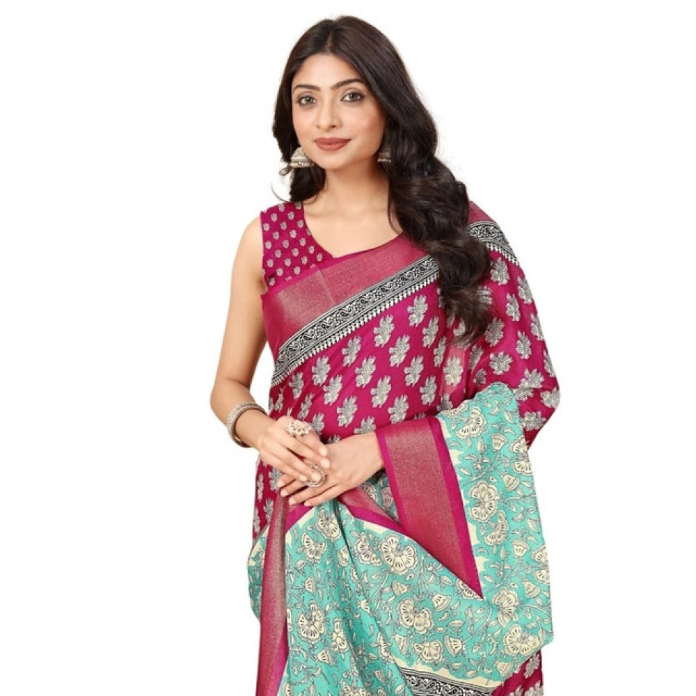 Ravishing Women's Cotton Blend Printed Saree With Blouse Piece