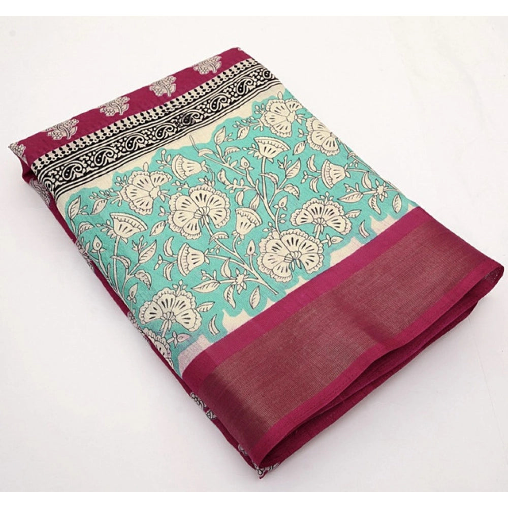 Ravishing Women's Cotton Blend Printed Saree With Blouse Piece