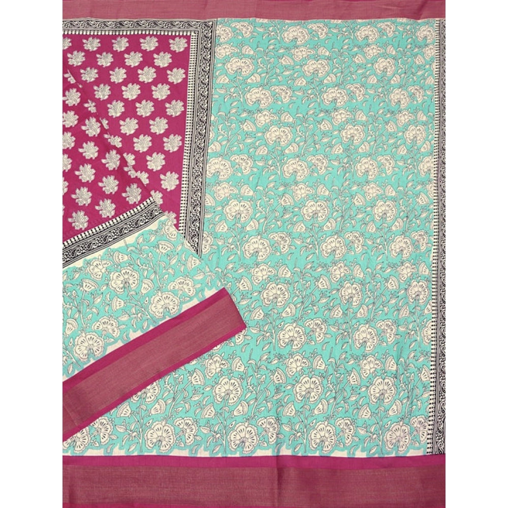Ravishing Women's Cotton Blend Printed Saree With Blouse Piece