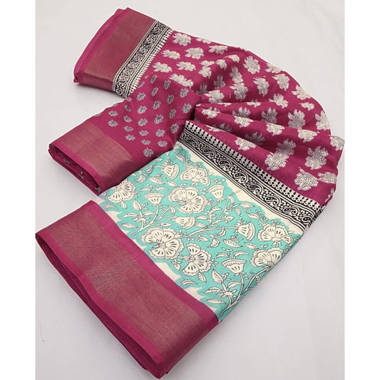 Ravishing Women's Cotton Blend Printed Saree With Blouse Piece