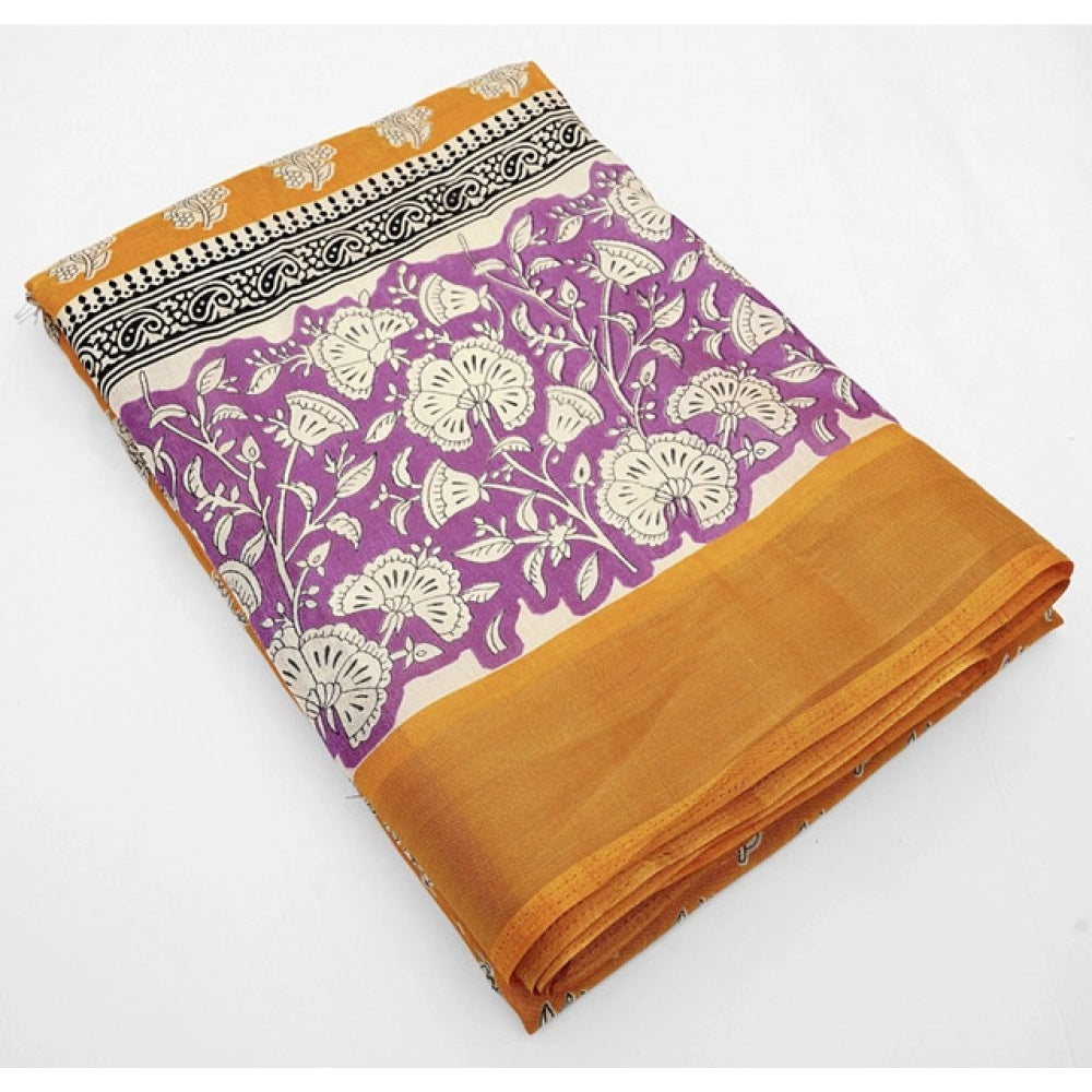 Ravishing Women's Cotton Blend Printed Saree With Blouse Piece