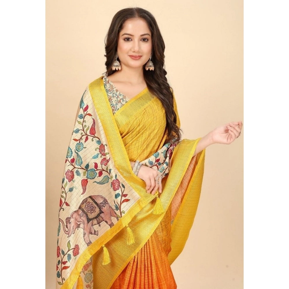 Lovely Women's Cotton Blend Floral Printed Saree With Blouse Piece