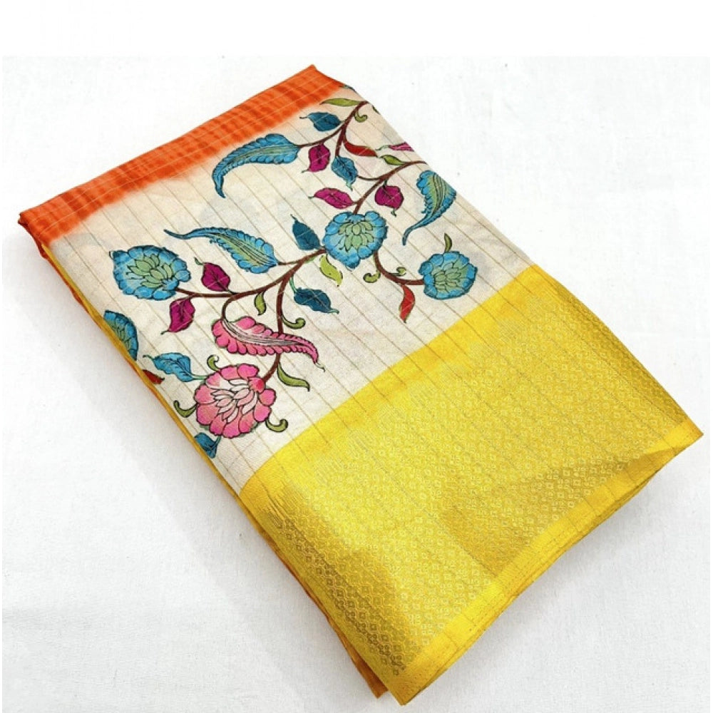 Lovely Women's Cotton Blend Floral Printed Saree With Blouse Piece